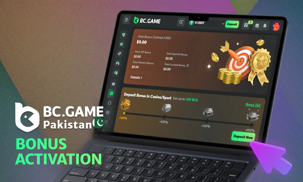 Step-by-step instructions on how to use bonuses in BC Game