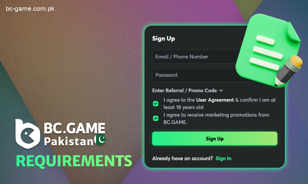 Requirements ensures a smooth account creation process on the platform