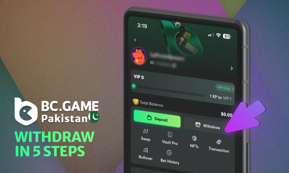 Steps to withdraw winnings from BC Game
